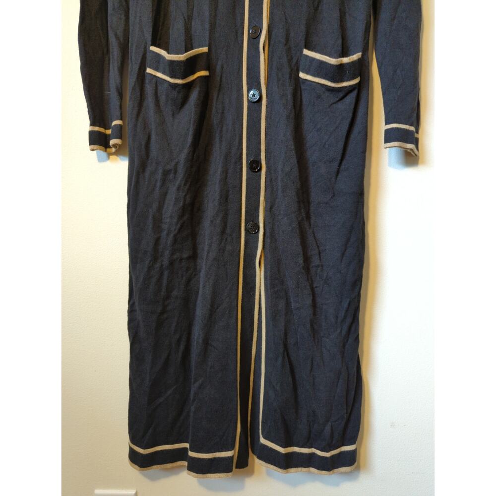 Ralph Lauren Black Long Cardigan with Tan Trim - Picture 6 of 8